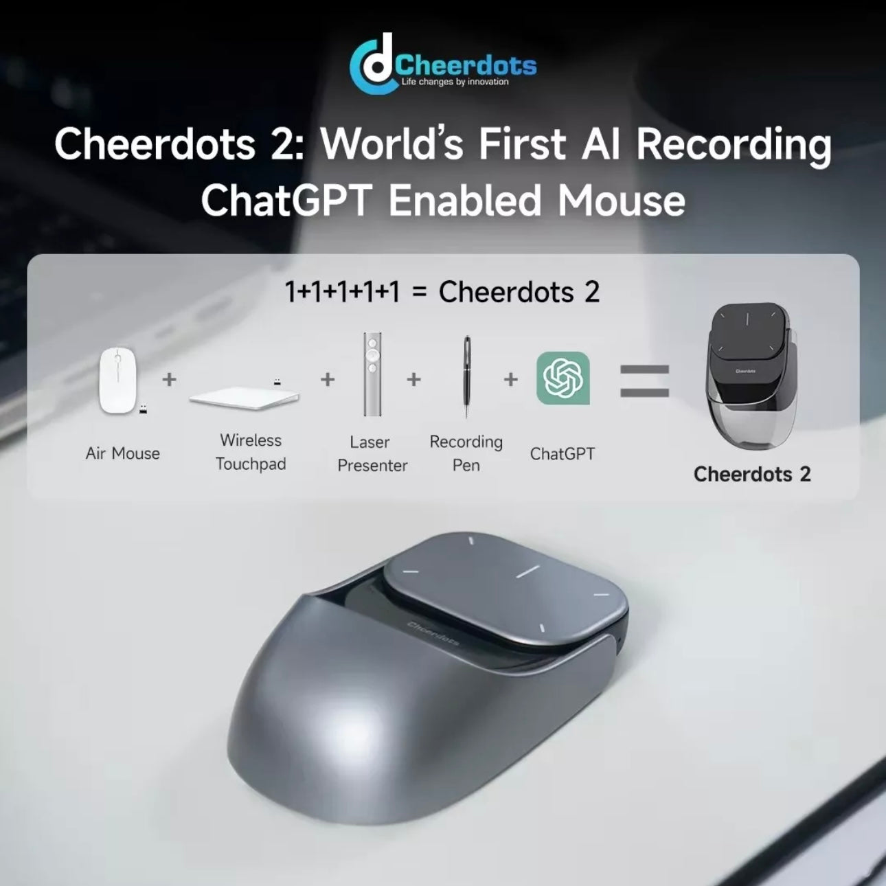 desktop Split Air Mouse with AI Voice, Wireless Bluetooth Laser Pointer and Recording - storedevanci