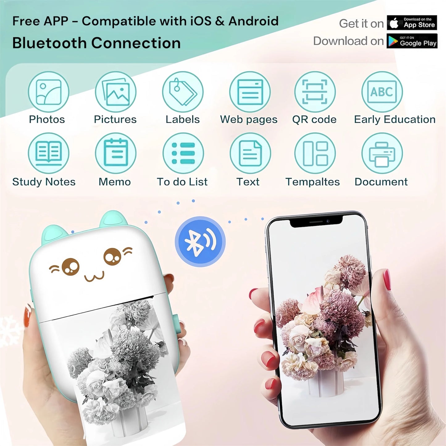 Portable Mini Thermal Printer | Bluetooth 58mm Label & Photo Printer - storedevanci