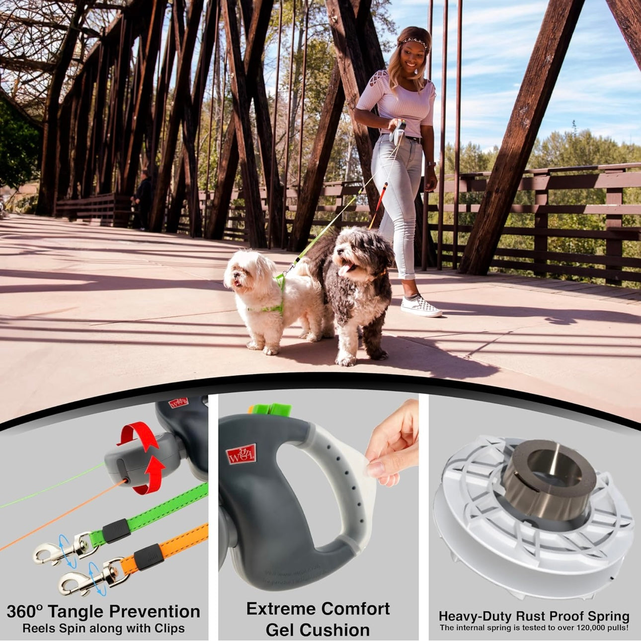 Portable Rotating Pet Leash for 2 Dogs, Double End Leash, Light Retractable Roulette, Walking Supplies - storedevanci