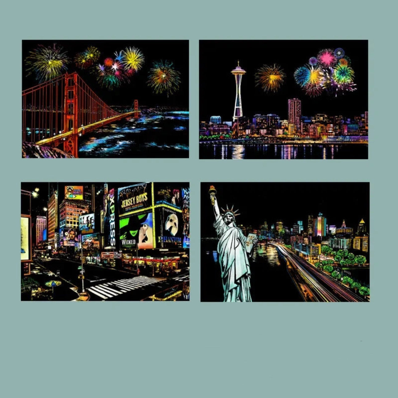 4 Pcs Magic Scratch Paper Set: City Night, Hot Air Balloon & Eiffel Tower - Creative Stress Relief Gift - storedevanci