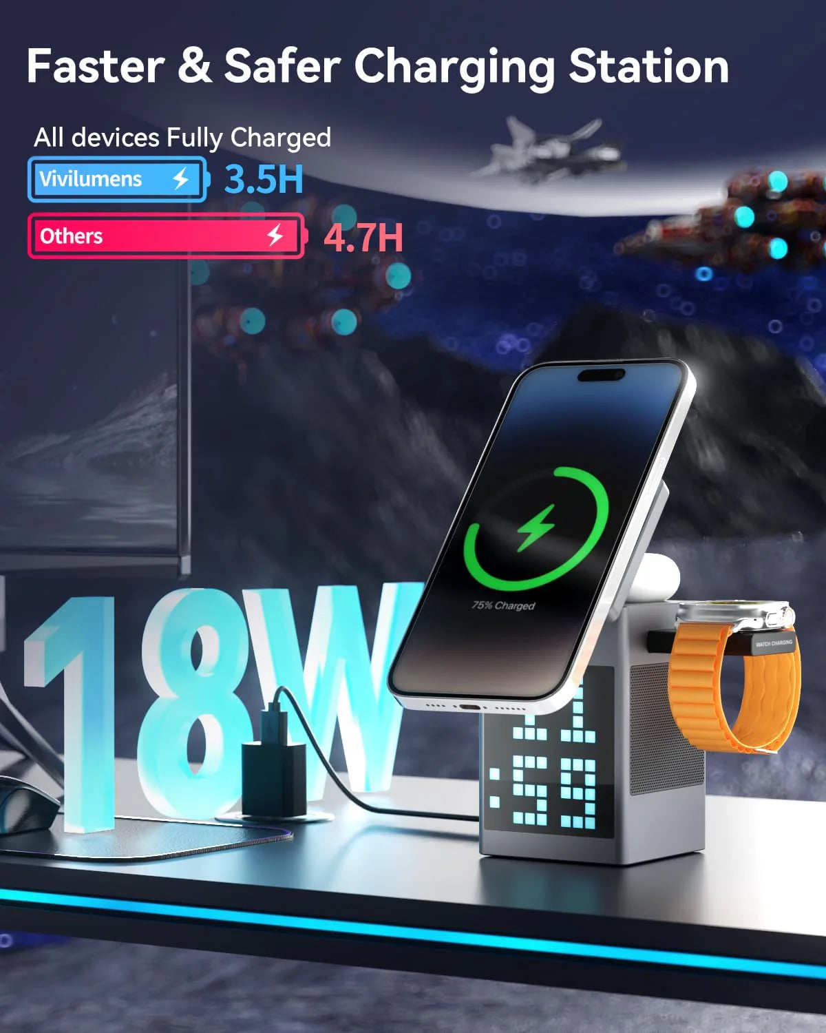 Pixel Charger 6 in 1 Bluetooth Speaker & Charging Station