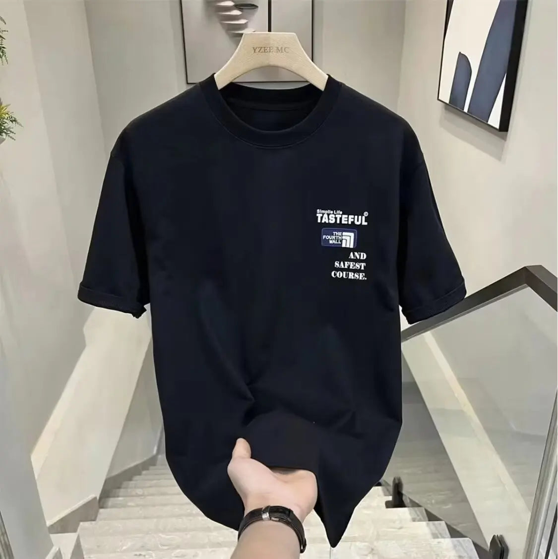 Casual Men's Clothing Luxury Round Neck Pure Cotton T-shirt Funny Streetwear Summer Fashion Vintage Y2k Style Top Oversized Tee - storedevanci
