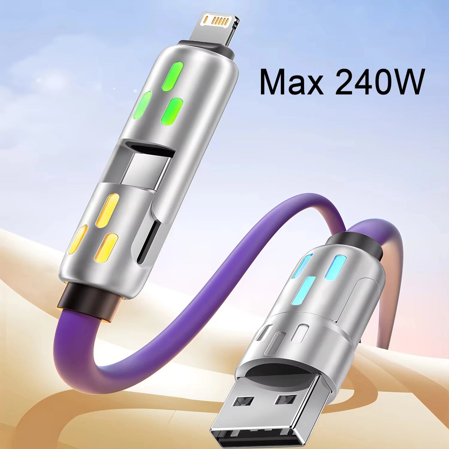 4-in-1 Multi-Connector Charger Cable – USB to Type-C, 240W Fast Charging & Data Transfer - storedevanci