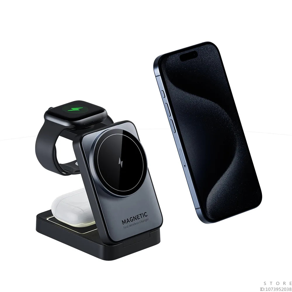 3-in-1 Magnetic Wireless Charger with Night Light for iPhone, AirPods & iWatch - storedevanci