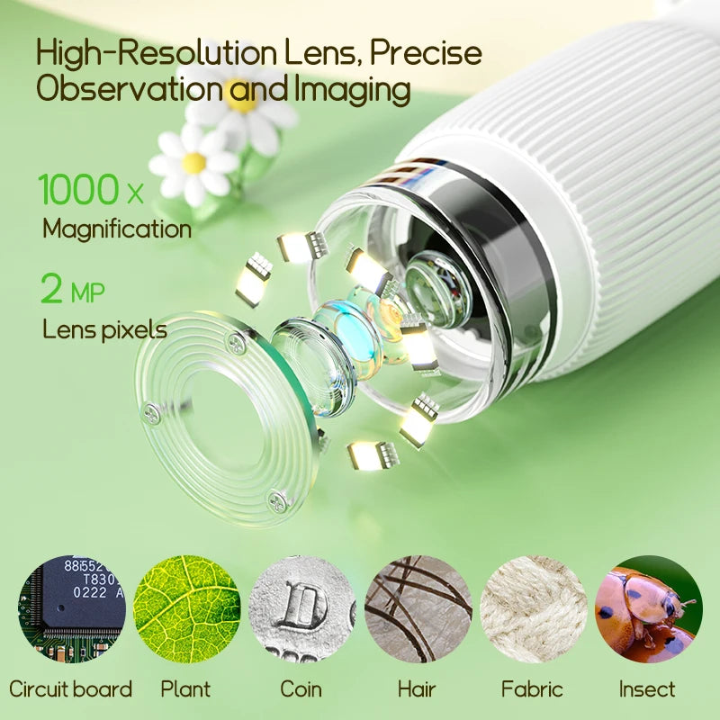 Kids 1000x Magnifier Microscope – 200MP with LED, Photo & Video Function - storedevanci