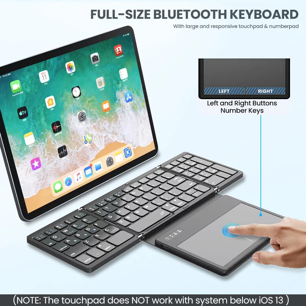 Portable Quadruple Folding Bluetooth Keyboard with Touchpad for Tablets & Phones