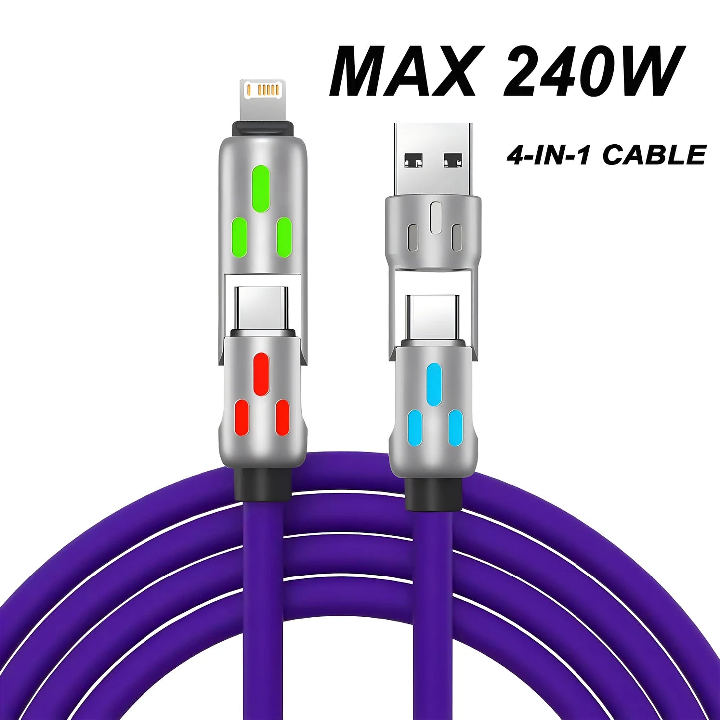 4-in-1 Multi-Connector Charger Cable – USB to Type-C, 240W Fast Charging & Data Transfer - storedevanci