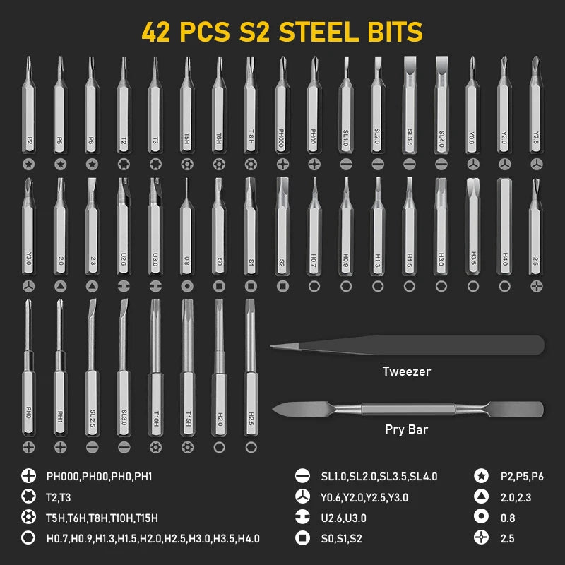 Galacok S6 Max Electric Screwdriver Set – 42 Magnetic Bits, 5 Torque Settings for iPhone, PC & Camera - storedevanci