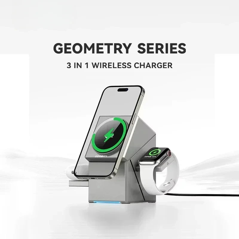 Qi2 3-in-1 Wireless Charger with Auto-Rotating Magic Cube for iPhone, AirPods & iWatch - storedevanci
