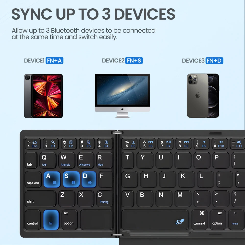 Portable Quadruple Folding Bluetooth Keyboard with Touchpad for Tablets & Phones