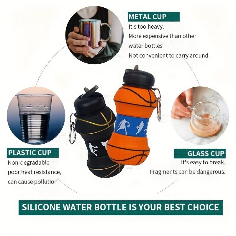 Basketball Shape Collapsible Portable Water Bottles