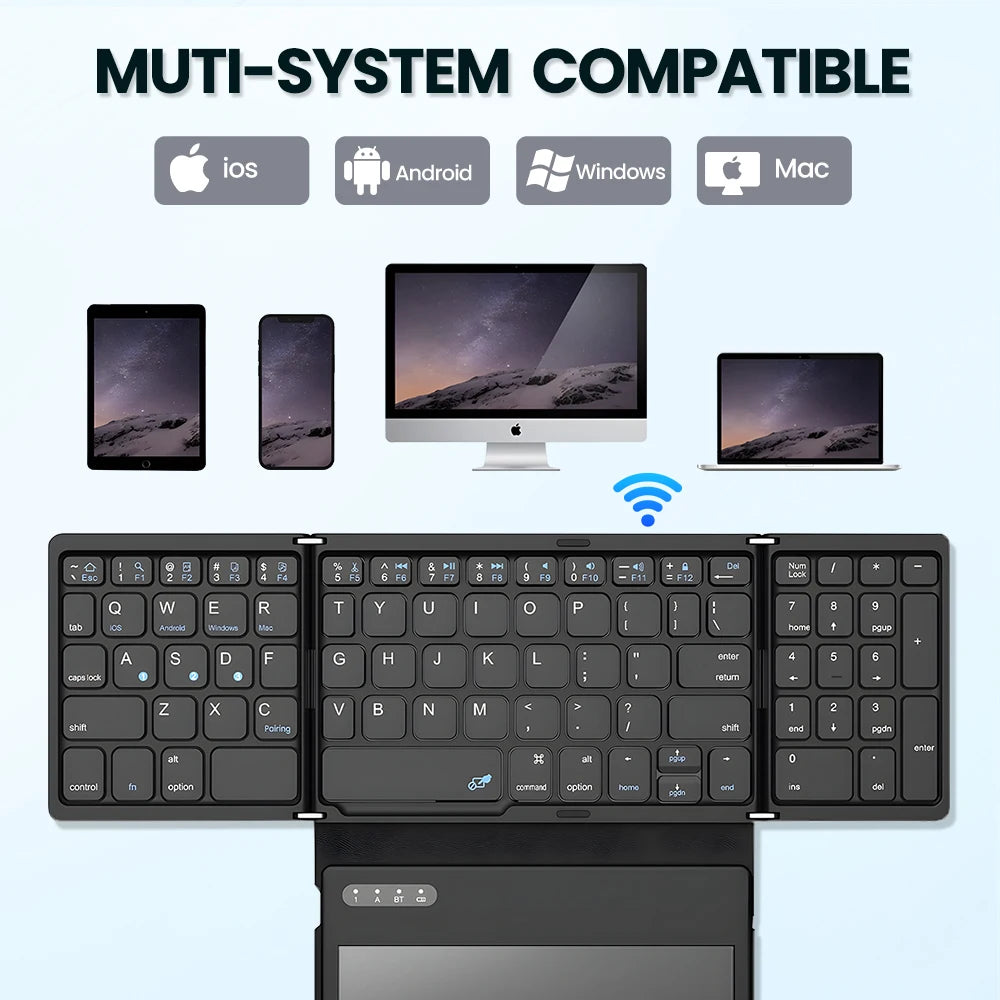 Portable Quadruple Folding Bluetooth Keyboard with Touchpad for Tablets & Phones