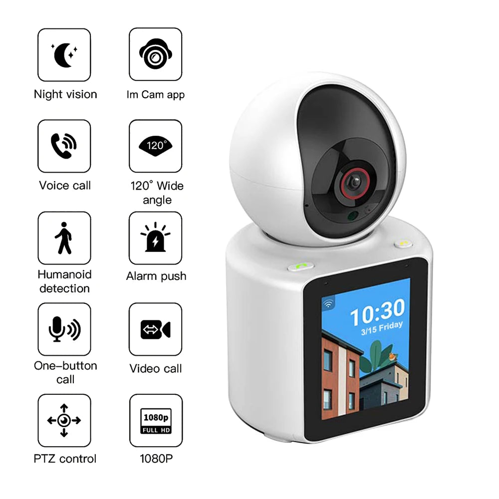Intelligent WiFi Video Call Camera: 2.8" IPS Screen, FHD 1080P, Two-Way Audio & Voice Assistant - storedevanci