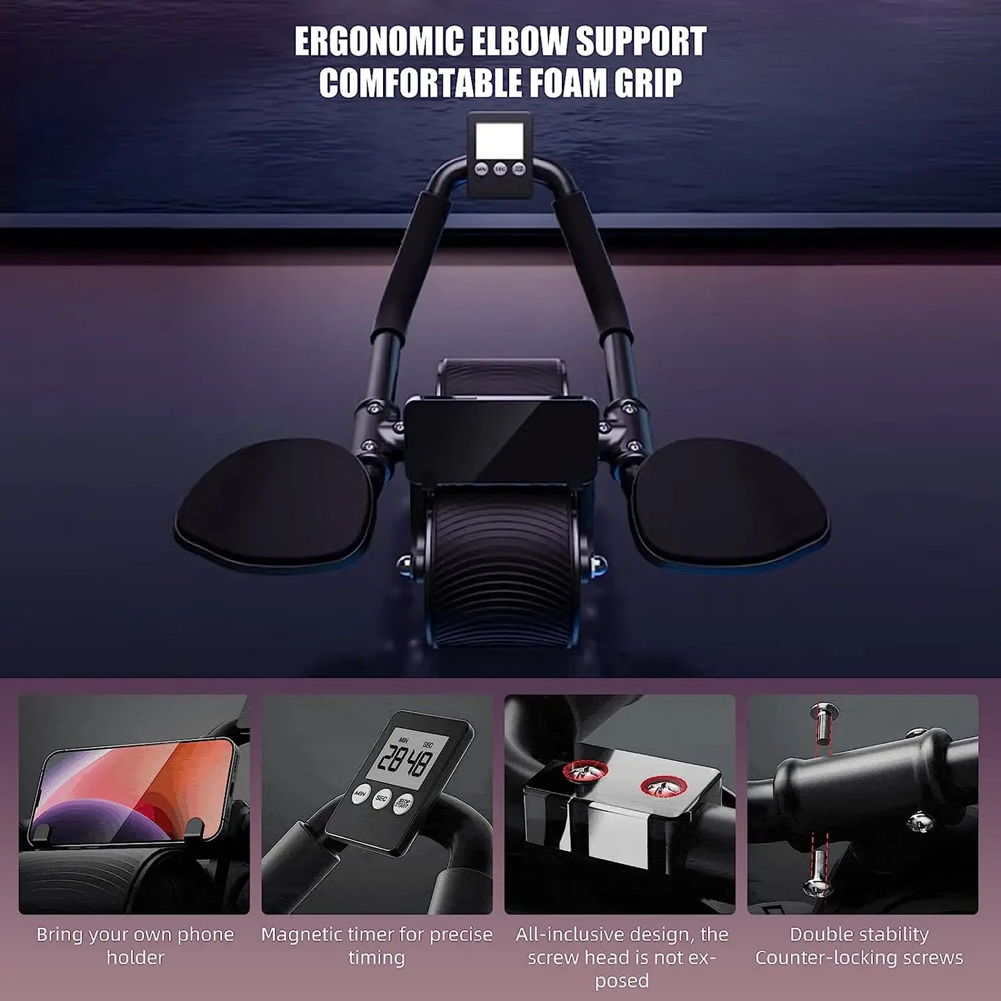 Elbow Support Ab Roller Wheel with Automatic Rebound & Counter Display