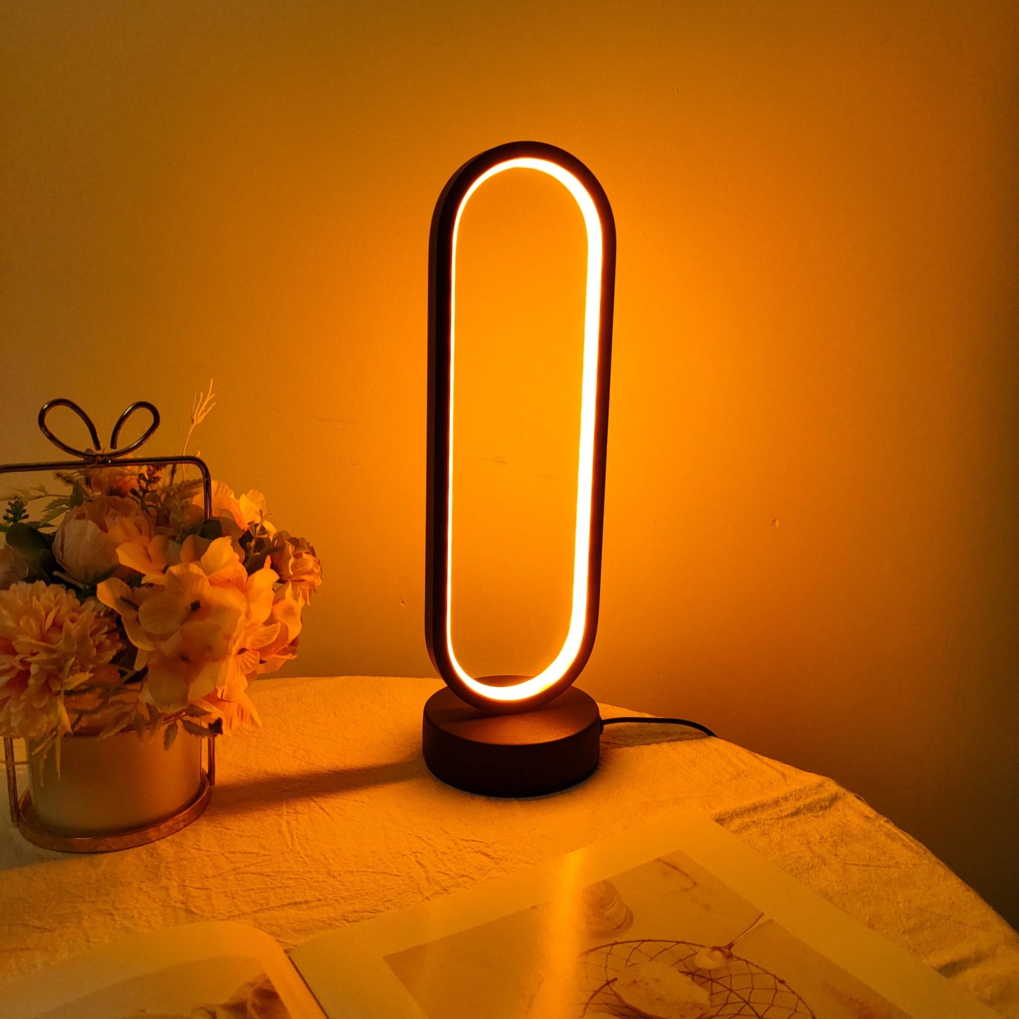 Lamp bedroom Ring Lamp Living Room Three-color Dimming Bedside Lamp LED Night Light - storedevanci