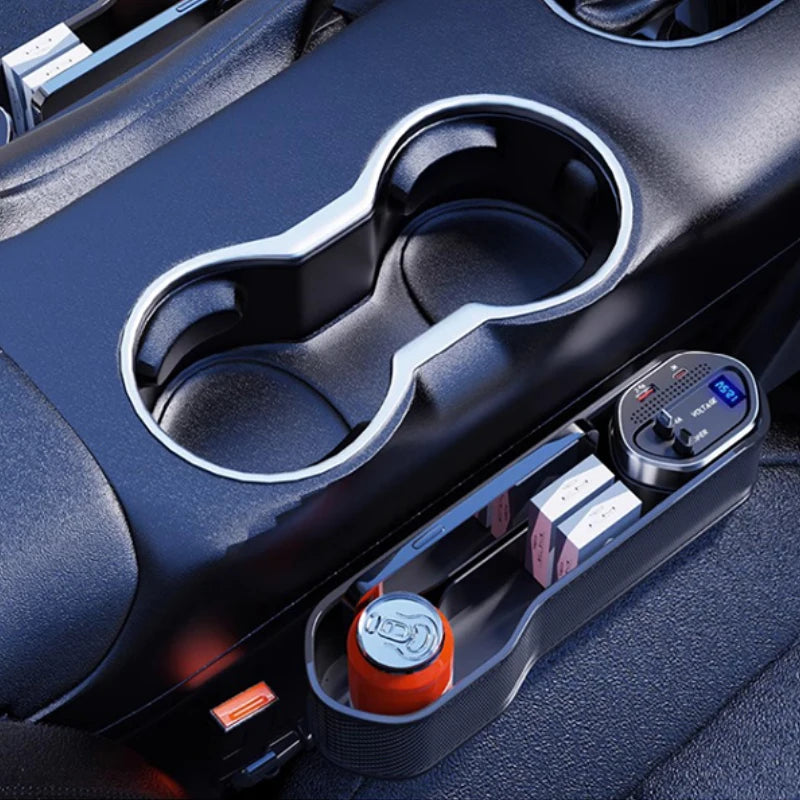 Wireless Charging Car Seat Gap Organizer with 40W USB-C/Lightning Fast Charge Cable Auto Center Console Storage Box