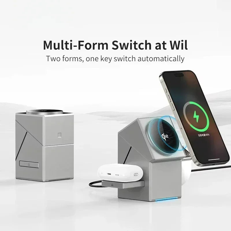 Qi2 3-in-1 Wireless Charger with Auto-Rotating Magic Cube for iPhone, AirPods & iWatch - storedevanci