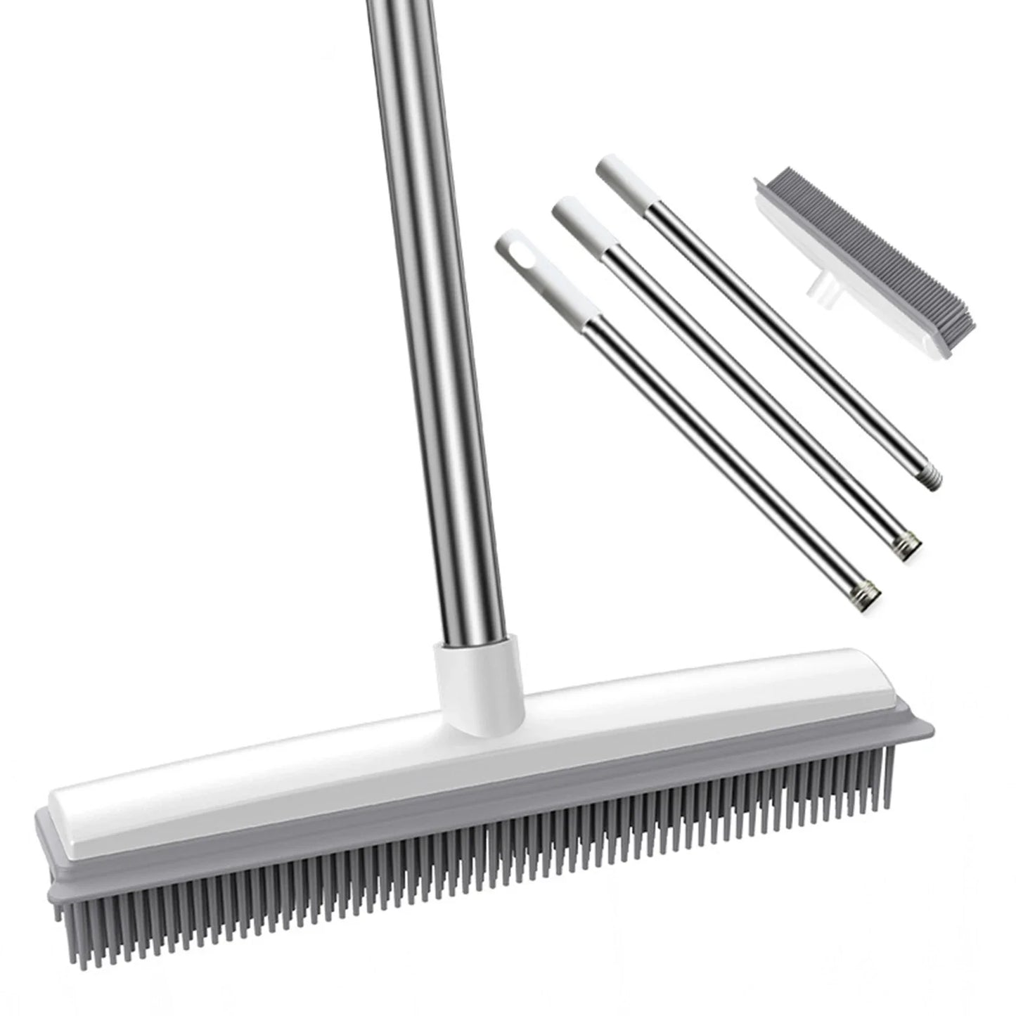Rubber Broom Carpet Rake with Squeegee – Pet Hair & Fur Remover for Carpet & Hardwood Floors
