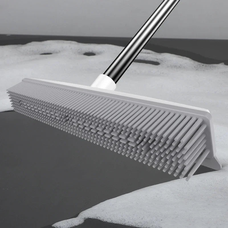 Rubber Broom Carpet Rake with Squeegee – Pet Hair & Fur Remover for Carpet & Hardwood Floors