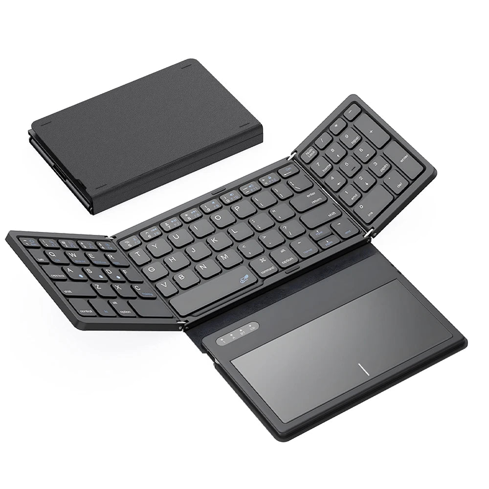 Portable Quadruple Folding Bluetooth Keyboard with Touchpad for Tablets & Phones