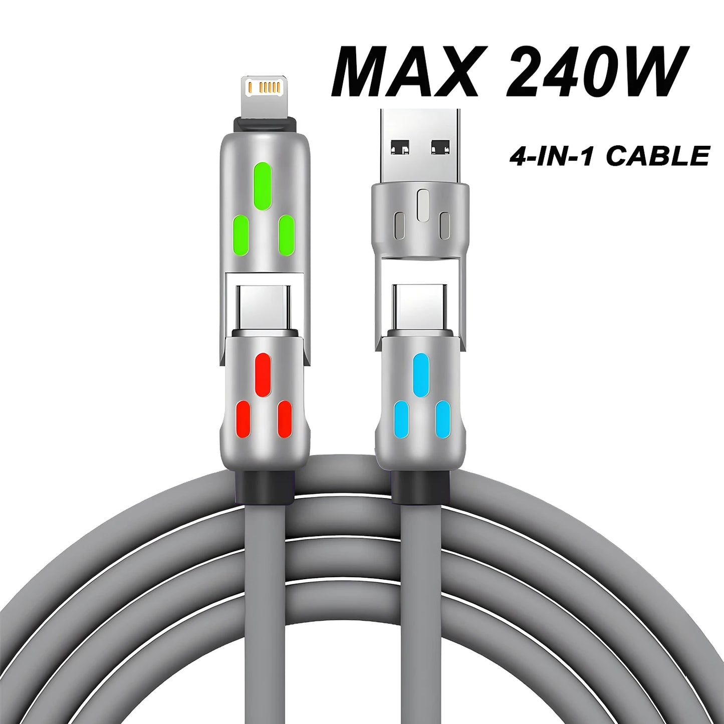 4-in-1 Multi-Connector Charger Cable – USB to Type-C, 240W Fast Charging & Data Transfer - storedevanci