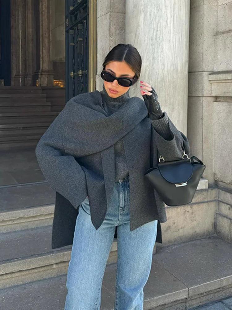 Scarf Collar Woolen Coat For Women - storedevanci