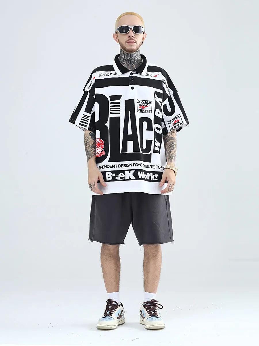 American retro color matching loose polo shirt men summer trendy brand hiphop short sleeved t shirt half sleeved trendy t-shirt - storedevanci
