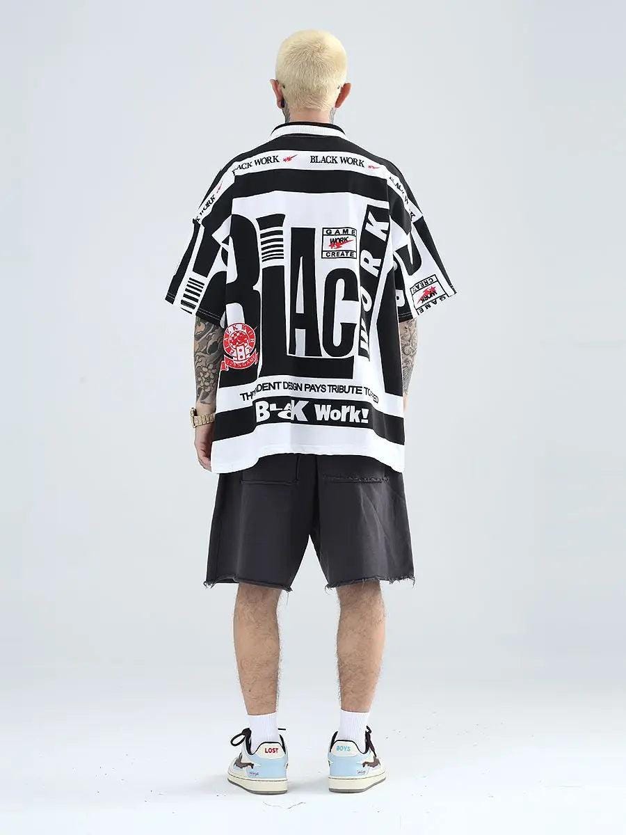American retro color matching loose polo shirt men summer trendy brand hiphop short sleeved t shirt half sleeved trendy t-shirt - storedevanci