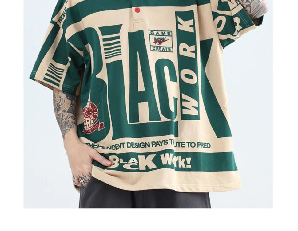 American retro color matching loose polo shirt men summer trendy brand hiphop short sleeved t shirt half sleeved trendy t-shirt - storedevanci