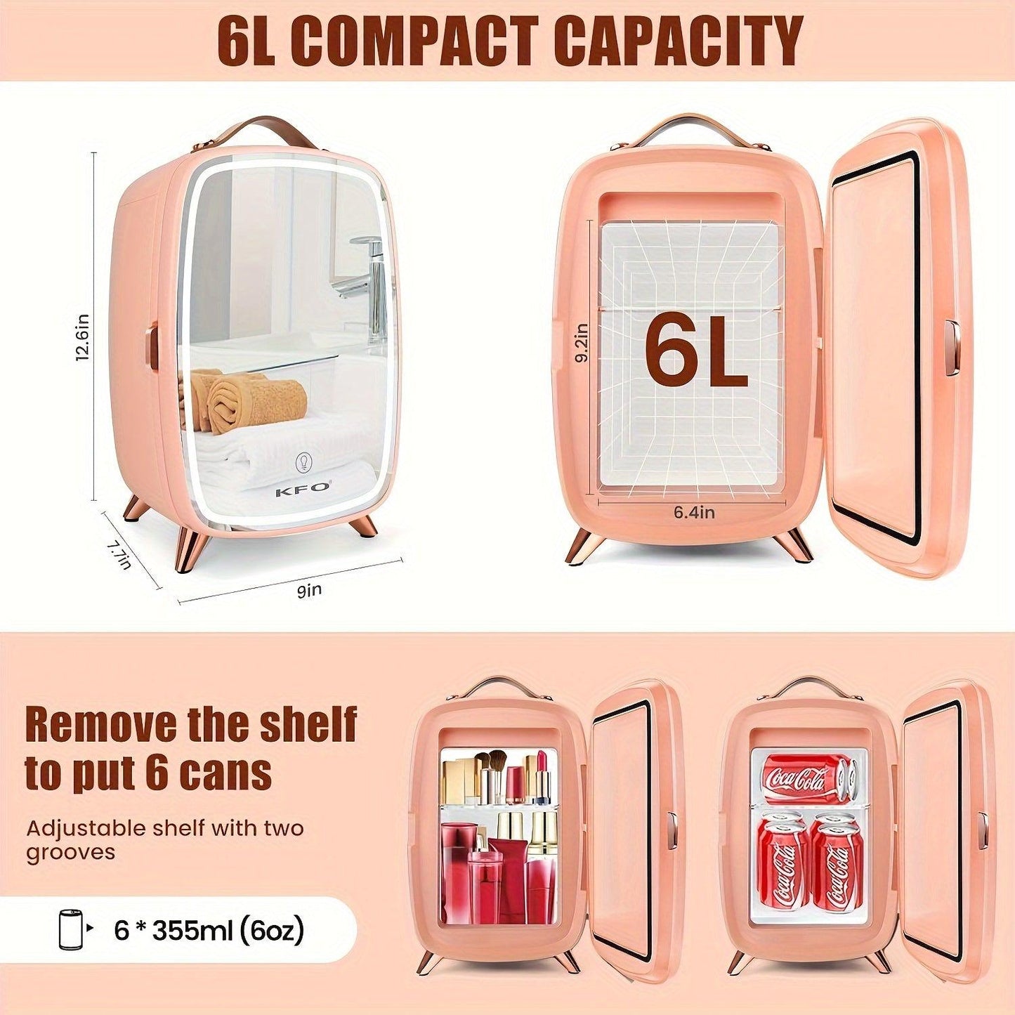 Pink Mini Beauty Refrigerator Skincare Fridge 6 Liter|8 Can Makeup Fridge Safe And Silent Protect Your Cosmetics Ideal For Bedroom Cosmetic - storedevanci