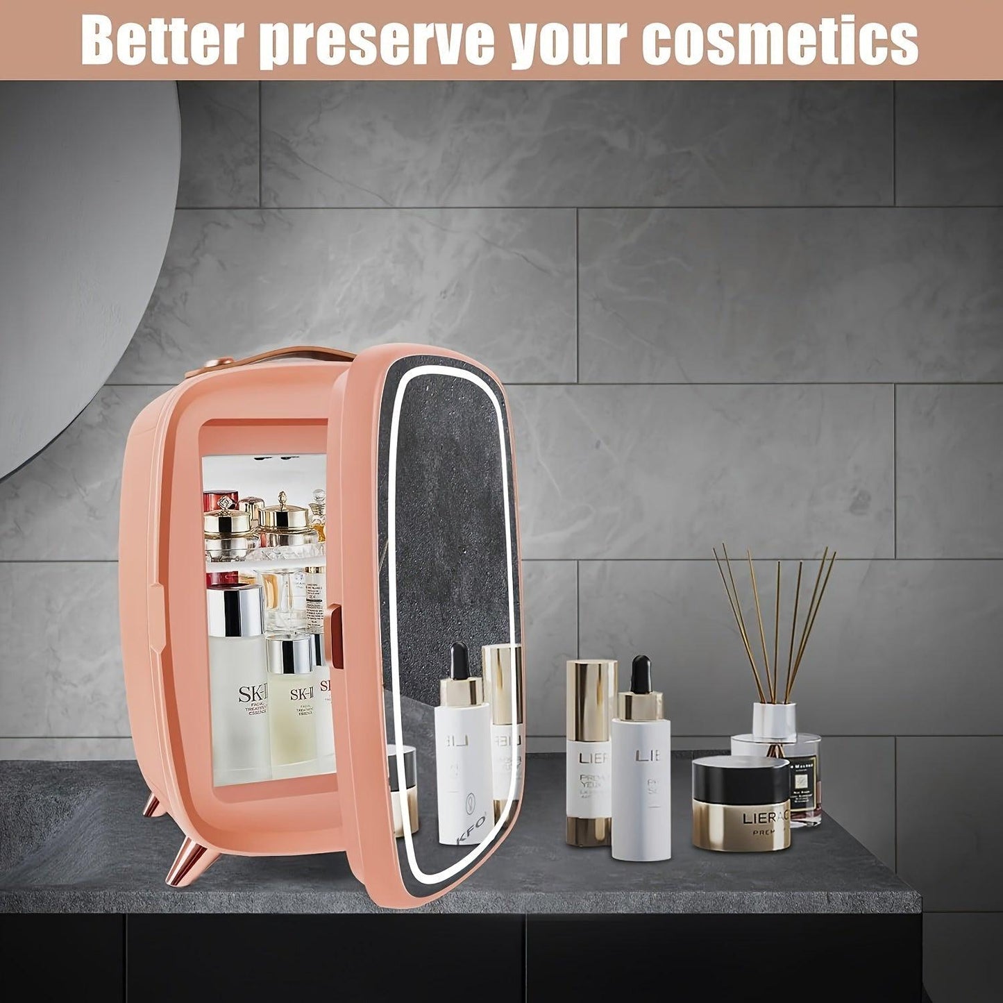 Pink Mini Beauty Refrigerator Skincare Fridge 6 Liter|8 Can Makeup Fridge Safe And Silent Protect Your Cosmetics Ideal For Bedroom Cosmetic - storedevanci