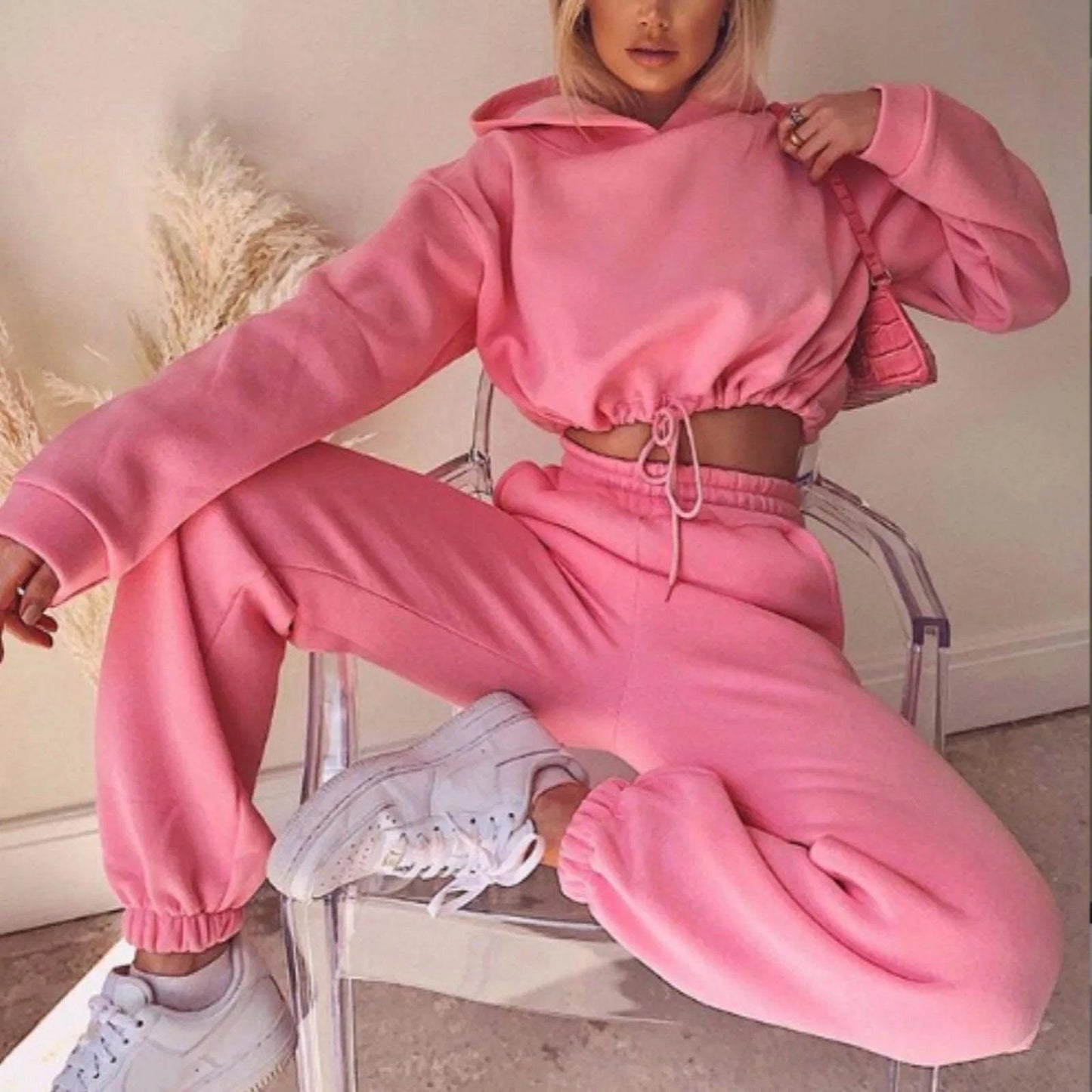 Two Piece Sets Women Sweatshirt Solid Sports Hoodie Sportswear - storedevanci