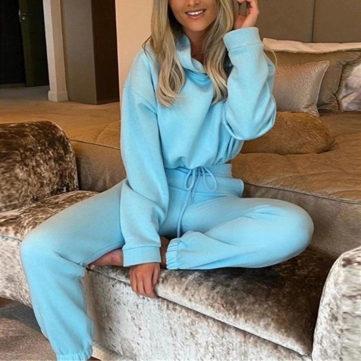 Two Piece Sets Women Sweatshirt Solid Sports Hoodie Sportswear - storedevanci