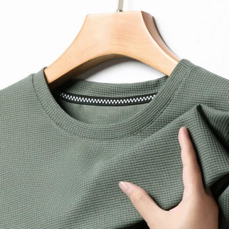 New Summer Waffle Round Neck Short Sleeved T-shirt for Men's Short Sleeved Top - storedevanci