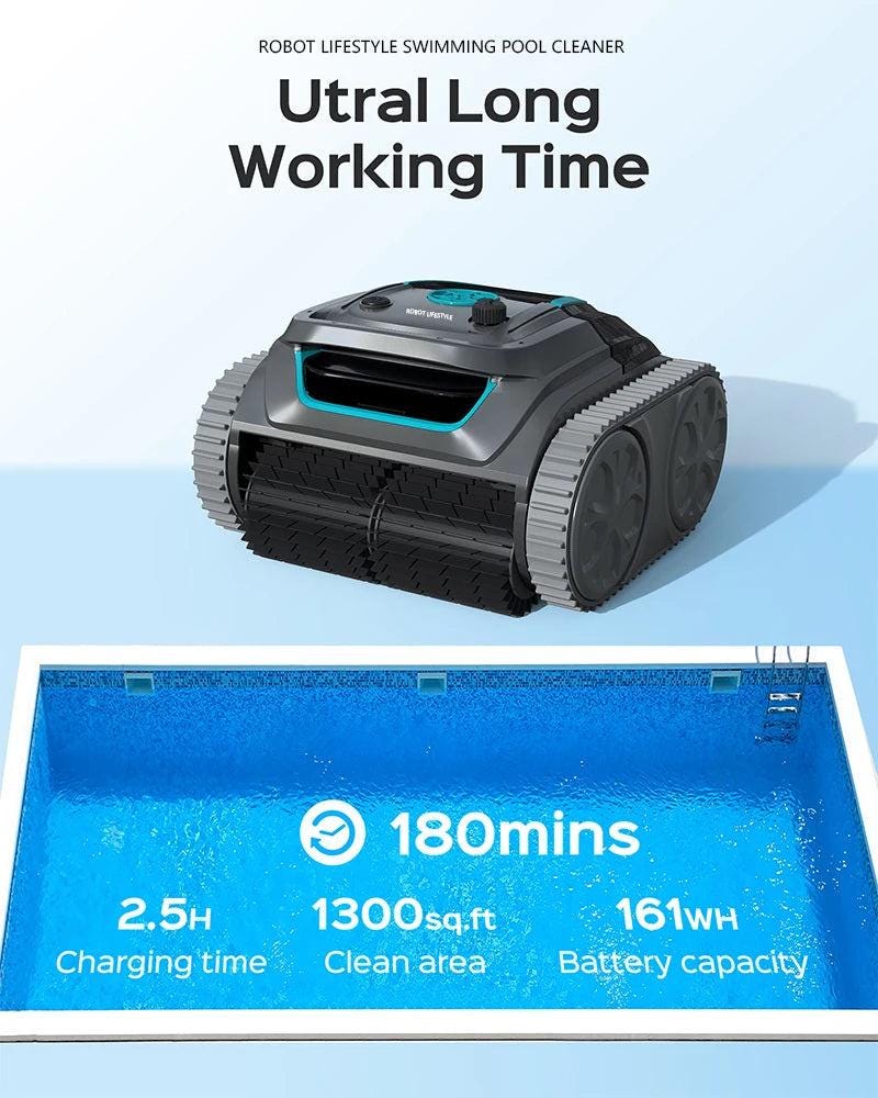Robot Pool Cleaner - Cordless, App Control, 6400Mah Battery, Route Planning For All Surfaces - storedevanci
