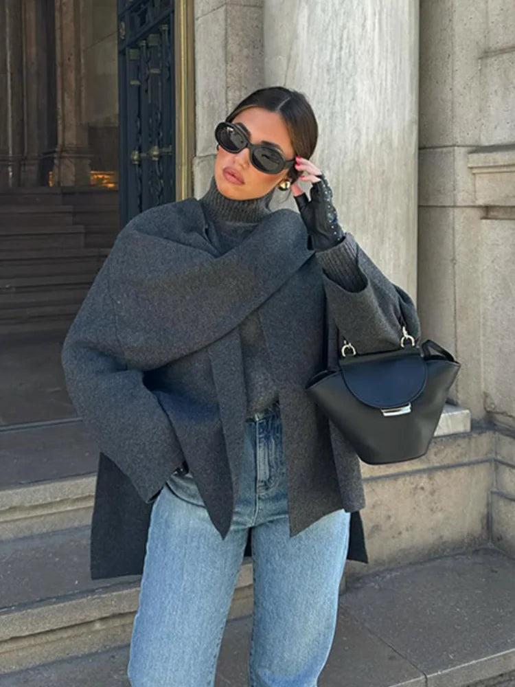 Scarf Collar Woolen Coat For Women - storedevanci