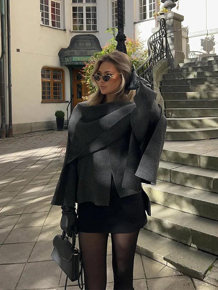 Scarf Collar Woolen Coat For Women - storedevanci