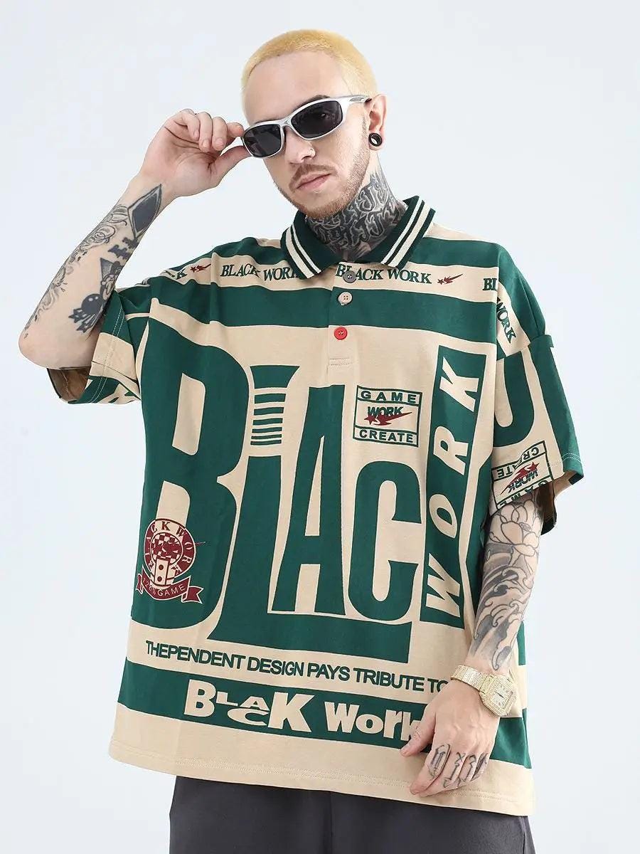 American retro color matching loose polo shirt men summer trendy brand hiphop short sleeved t shirt half sleeved trendy t-shirt - storedevanci