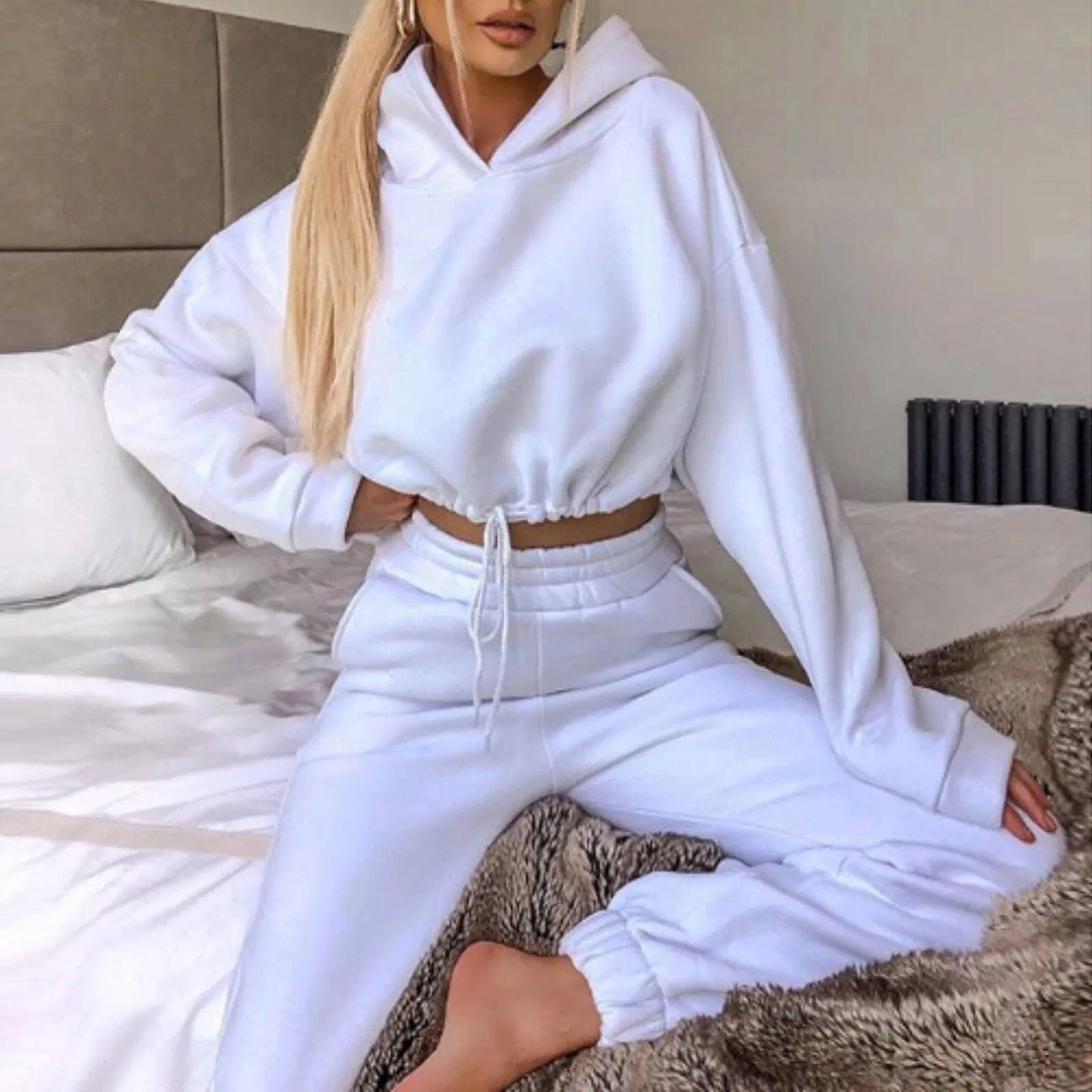 Two Piece Sets Women Sweatshirt Solid Sports Hoodie Sportswear - storedevanci