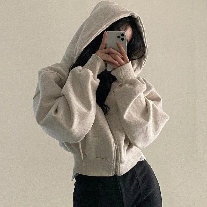 Autumn|winter Fashion Cropped Slims Zip-up Warm Solid Sweatshirt For Women - storedevanci