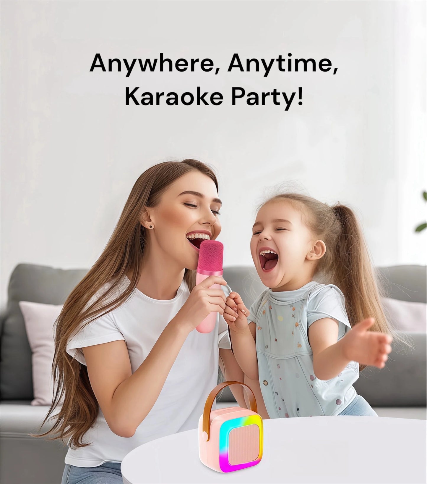 Portable Karaoke Bluetooth Speaker with Wireless Mics & HiFi Sound for Family Fun