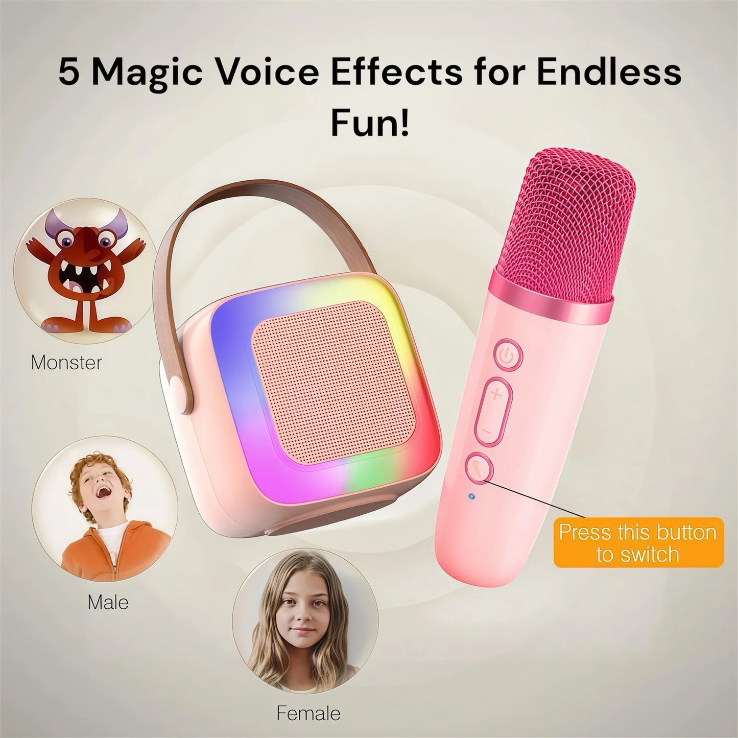 Portable Karaoke Bluetooth Speaker with Wireless Mics & HiFi Sound for Family Fun