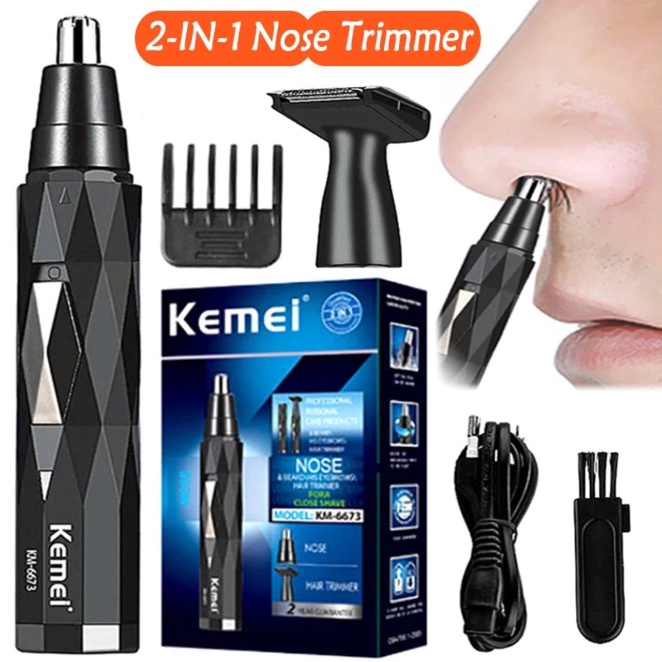 Kemei 2-in-1 Rechargeable Nose & Beard Trimmer for Men – Eyebrow, Ear & Hair Removal - storedevanci