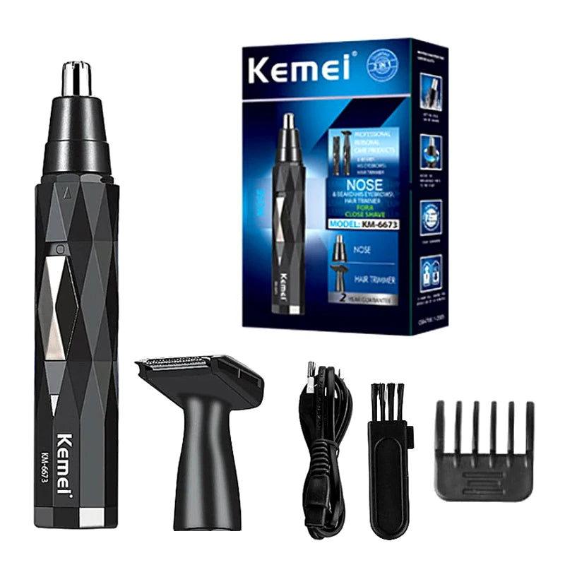 Kemei 2-in-1 Rechargeable Nose & Beard Trimmer for Men – Eyebrow, Ear & Hair Removal - storedevanci
