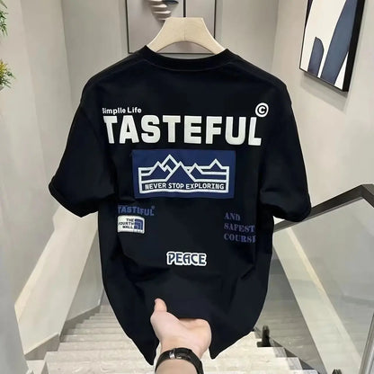 Casual Men's Clothing Luxury Round Neck Pure Cotton T-shirt Funny Streetwear Summer Fashion Vintage Y2k Style Top Oversized Tee