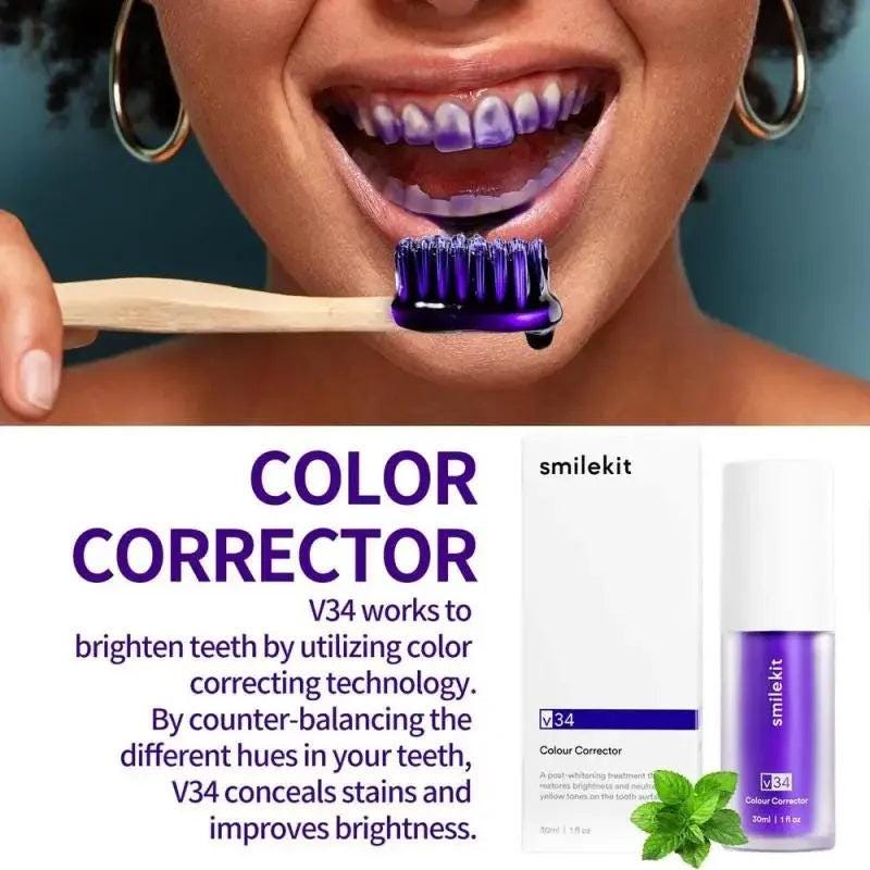 V34 SmileKit 30ml Purple Toothpaste: Tartar Removal & Whitening for Fresh Breath - storedevanci