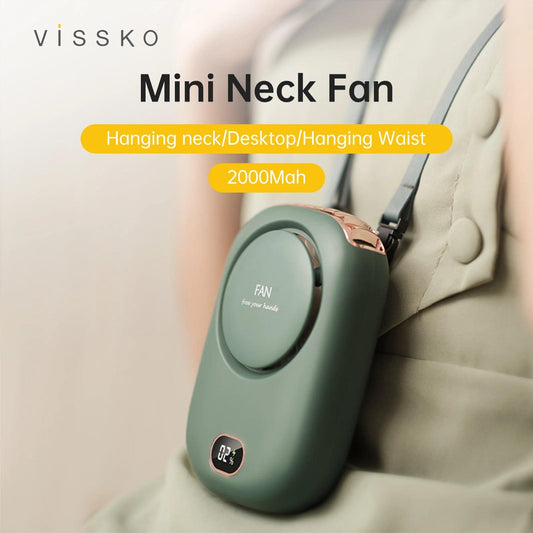 Vissko Portable Hanging Neck Fan Mini Fans With Adjustable Lanyard Bladeless Usb Rechargeable Sports Cooling Fan