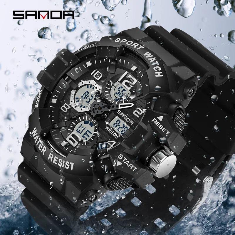 Sanda G-Style Military Digital Shock Sports Watch For Men - Waterproof Electronic Wristwatch - storedevanci