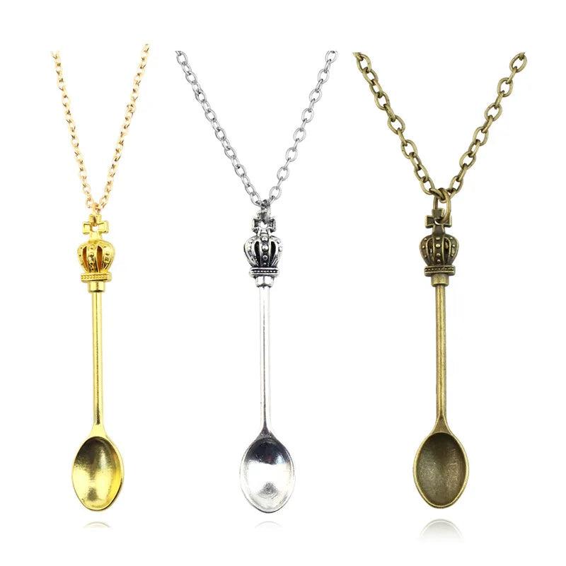 Mini Crowns Spoon Necklace Vintage Mini Teaspoon Pendant Necklaces Cosplay Toys Gifts - storedevanci
