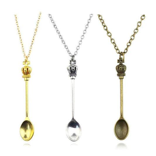Mini Crowns Spoon Necklace Vintage Mini Teaspoon Pendant Necklaces Cosplay Toys Gifts - storedevanci